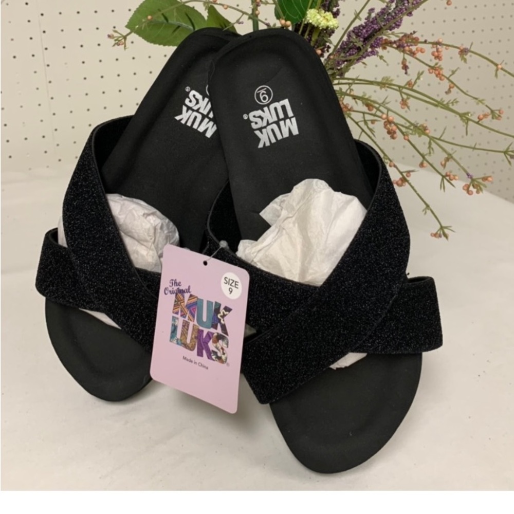 MUK LUKS Black Shimmer Sandal - Women